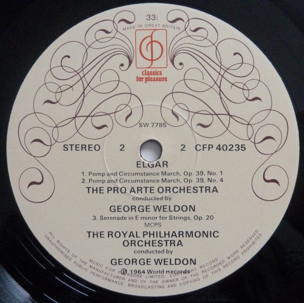 Sir Edward Elgar, Royal Philharmonic Orchestra & Pro Arte Orchestra, George Weldon : Cockaigne - In London Town Overture / Serenade For Strings / Pomp And Circumstance Marches 1 And 4 / Chanson De Matin / Chanson De Nuit (LP, Album, RE)