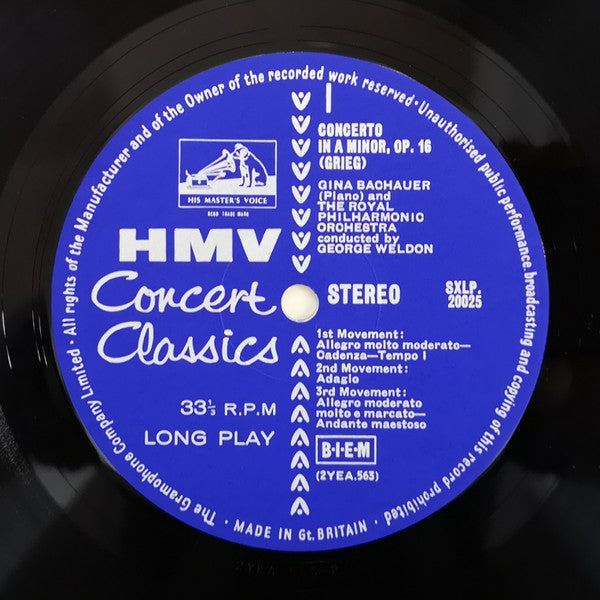 Edvard Grieg, Royal Philharmonic Orchestra, Gina Bachauer, George Weldon : Piano Concerto - Norwegian Dances - Lyric Suite (LP)