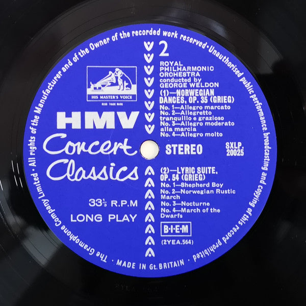Edvard Grieg, Royal Philharmonic Orchestra, Gina Bachauer, George Weldon : Piano Concerto - Norwegian Dances - Lyric Suite (LP)