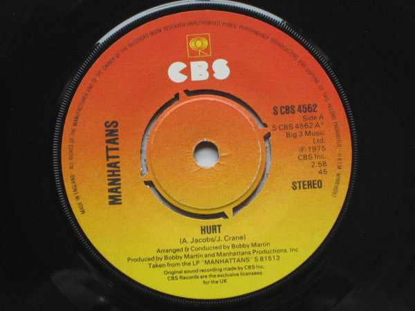 Manhattans : Hurt / We'll Have Forever To Love (7", Single, Pus)