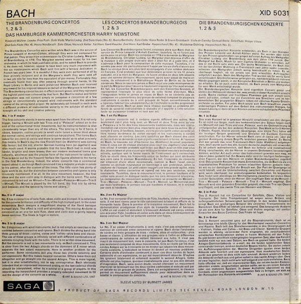 Johann Sebastian Bach, Hamburger Kammerorchester, Harry Newstone : Brandenburg Concertos Nos. 1, 2 & 3 (LP, RE)