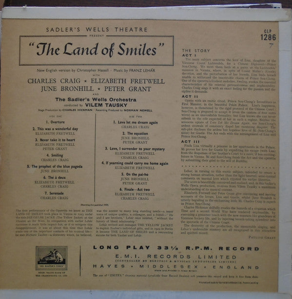 Sadler's Wells Opera Company, Franz Lehár, Vilem Tausky : The Land Of Smiles (LP, Mono)
