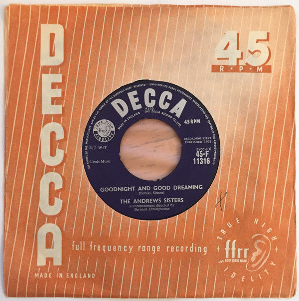 The Andrews Sisters : Sailor / Goodnight And Good Dreaming (7")