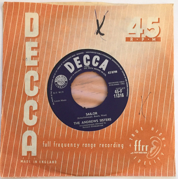 The Andrews Sisters : Sailor / Goodnight And Good Dreaming (7")