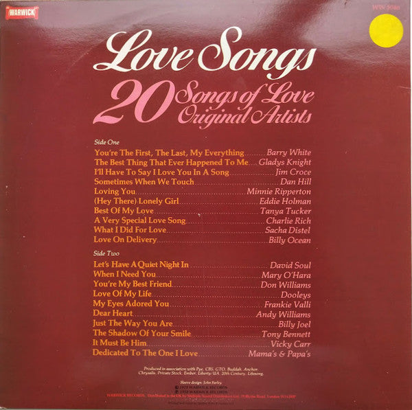Various : Love Songs (LP, Comp, Blu)