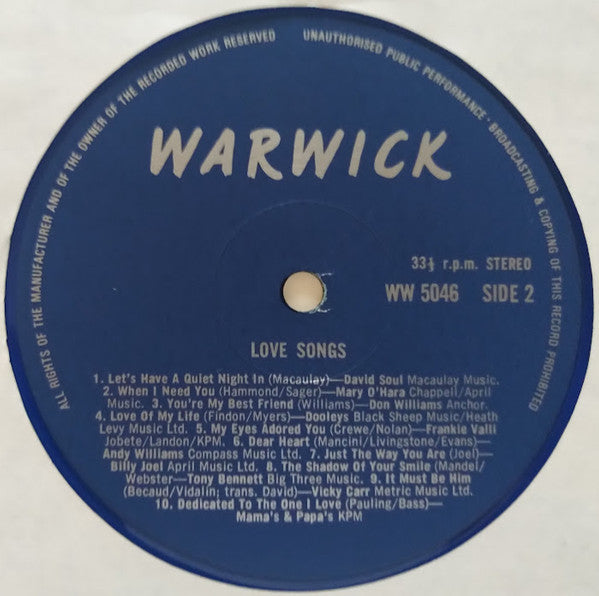 Various : Love Songs (LP, Comp, Blu)