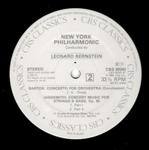Béla Bartók, Paul Hindemith, Leonard Bernstein, New York Philharmonic : Concerto For Orchestra / Concert Music For Strings & Brass, Op. 50 (LP, Comp)