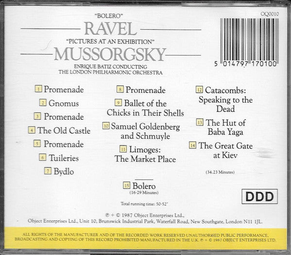 Maurice Ravel - Modest Mussorgsky, Enrique Batiz Conducting London Philharmonic Orchestra : Bolero / Pictures At An Exhibition (CD, Album)
