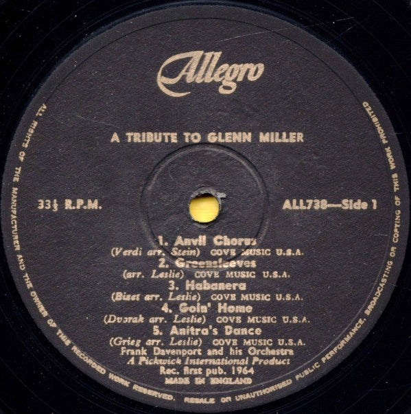 Frank Davenport And His Orchestra : The Golden Era Of Glenn Miller (LP, Album, Bla)