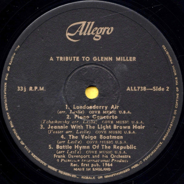Frank Davenport And His Orchestra : The Golden Era Of Glenn Miller (LP, Album, Bla)