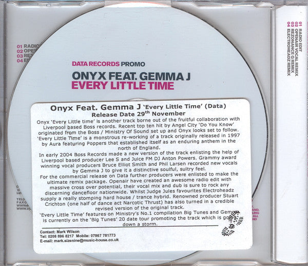 Onyx (2) Feat. Gemma J : Every Little Time (CD, Single, Promo)