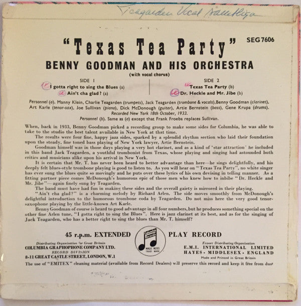 Benny Goodman And His Orchestra : Texas Tea Party (7", EP)