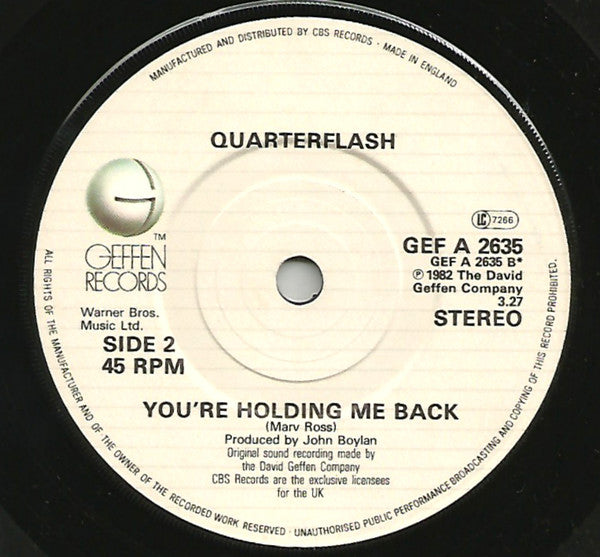 Quarterflash : Right Kind Of Love / You're Holding Me Back (7")