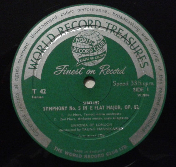 Jean Sibelius, Sinfonia Of London Conducted By Tauno Hannikainen : Symphony No. 5 In E Flat And Karelia Suite (LP, Album, Mono, Club)