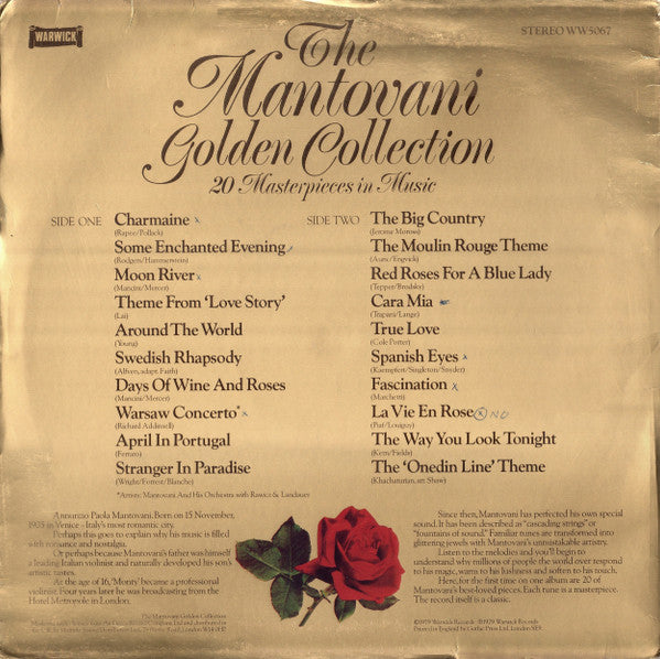 Mantovani And His Orchestra : The Mantovani Golden Collection (20 Masterpieces In Music) (LP, Comp)
