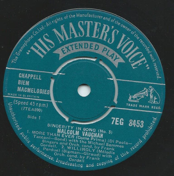 Malcolm Vaughan : Sincerity In Song (no.3) (7", EP)