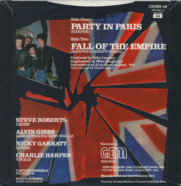 UK Subs : Party In Paris (7", Single, Ora)