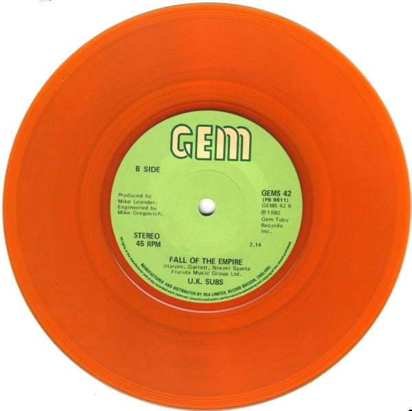 UK Subs : Party In Paris (7", Single, Ora)