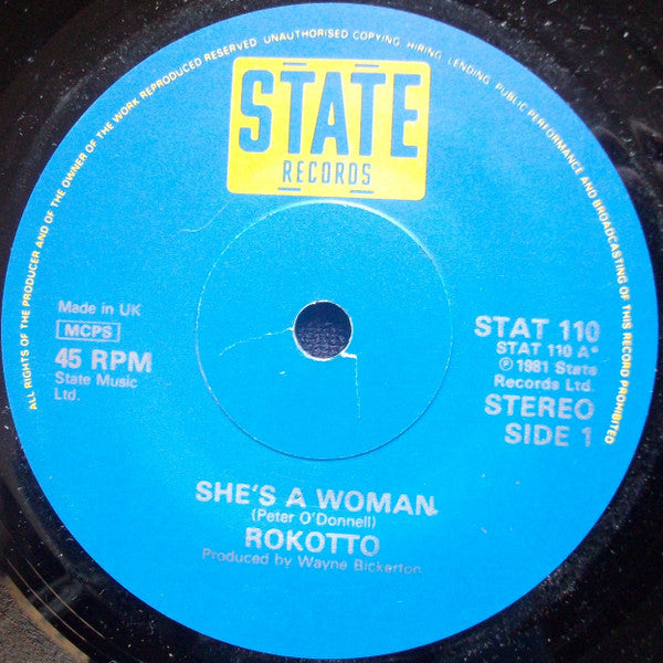 Rokotto : She's A Woman (7", Single)