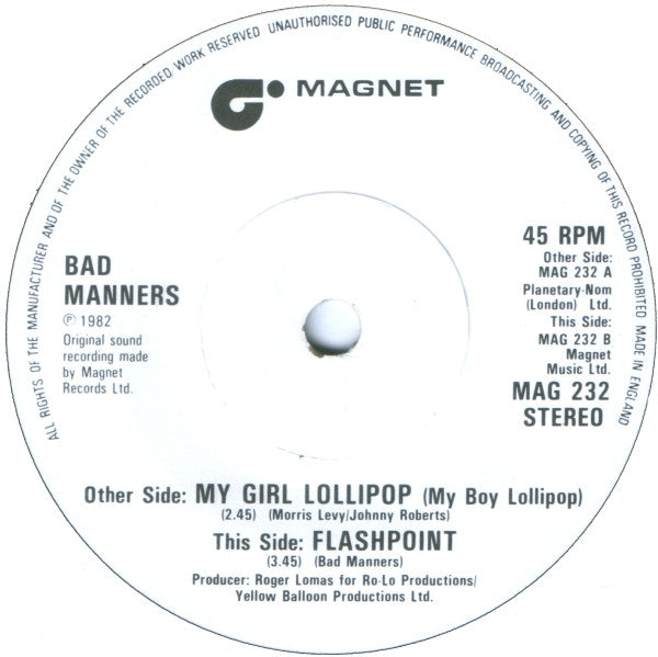 Bad Manners : My Girl Lollipop (7", Single, Sol)