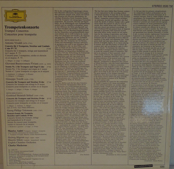 Antonio Vivaldi, Giovanni Buonaventura Viviani, Giuseppe Torelli, Gottfried Heinrich Stölzel, Georg Philipp Telemann — Maurice André, English Chamber Orchestra / Sir Charles Mackerras : Trompetenkonzerte - Trumpet Concertos (LP, Album)
