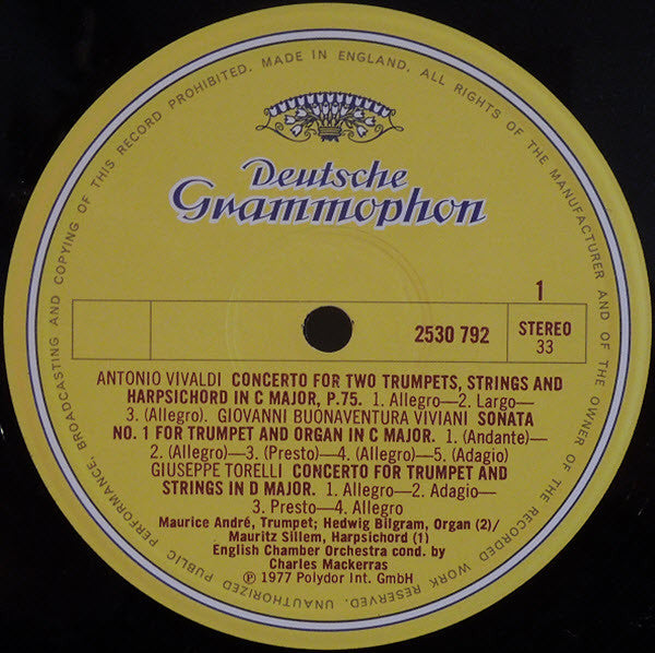 Antonio Vivaldi, Giovanni Buonaventura Viviani, Giuseppe Torelli, Gottfried Heinrich Stölzel, Georg Philipp Telemann — Maurice André, English Chamber Orchestra / Sir Charles Mackerras : Trompetenkonzerte - Trumpet Concertos (LP, Album)