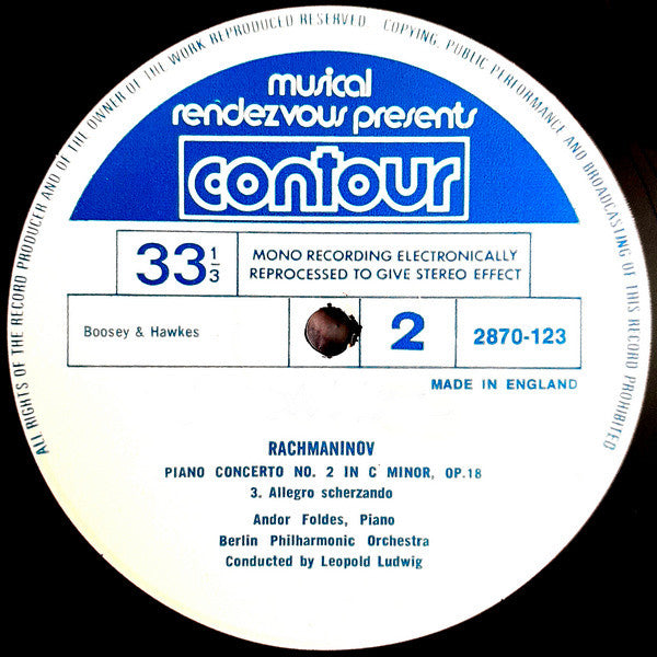 Sergei Rachmaninoff, Andor Foldes, Berliner Philharmoniker, Leopold Ludwig : Piano Concerto No.2 In C Minor (LP, Album, RE)