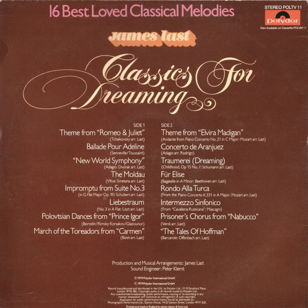 James Last : Classics For Dreaming (LP, Album, Comp, Eng)