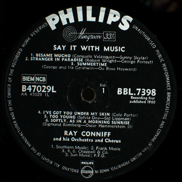 Ray Conniff And His Orchestra & Chorus : Say It With Music (A Touch Of Latin) (LP, Album, Mono)