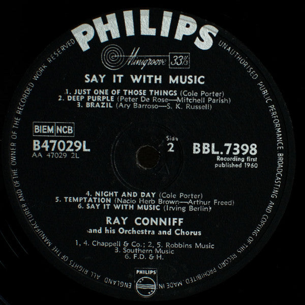 Ray Conniff And His Orchestra & Chorus : Say It With Music (A Touch Of Latin) (LP, Album, Mono)