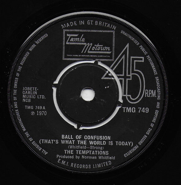 The Temptations : Ball Of Confusion (That's What The World Is Today) (7", Single, 4 P)