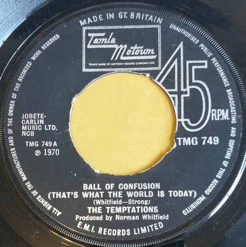 The Temptations : Ball Of Confusion (That's What The World Is Today) (7", Single, 4 P)