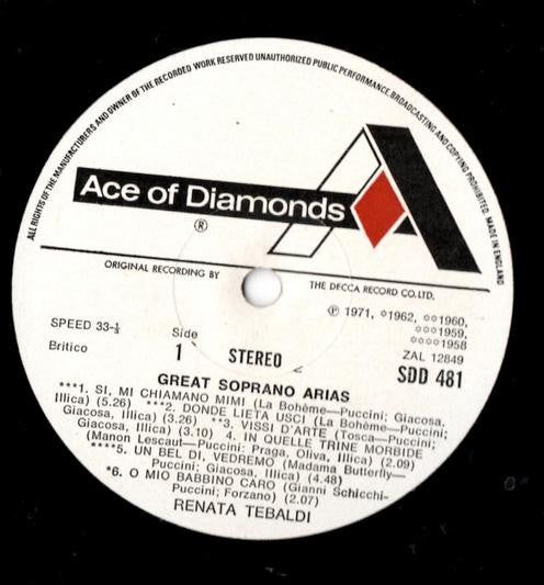 Renata Tebaldi : Great Soprano Arias (LP, Comp)
