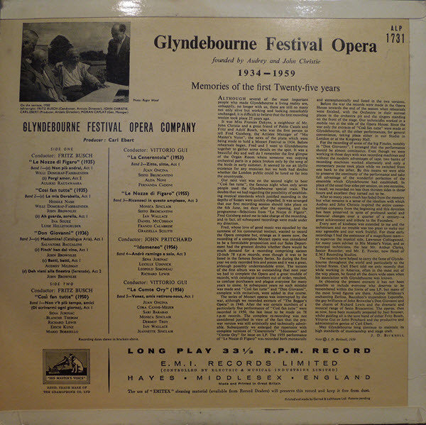 Various : Glyndebourne Festival Opera - 1934-1959 - Memories of the First Twenty Five Years  (LP, Comp, Mono, S/Edition)