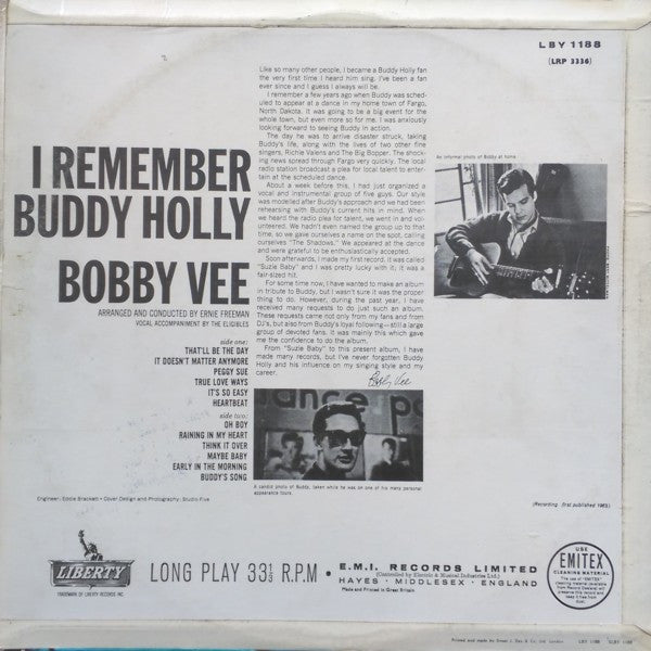 Bobby Vee : I Remember Buddy Holly (LP, Album, Mono)