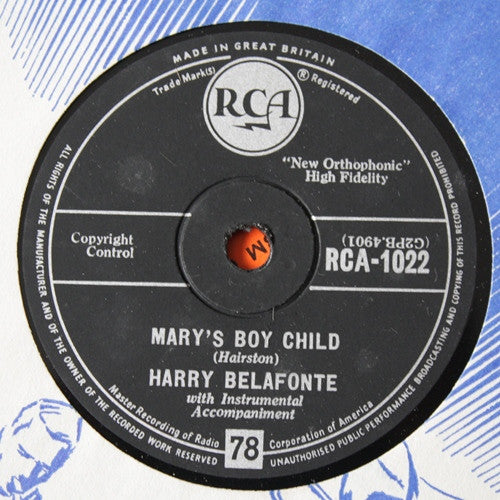 Harry Belafonte : Mary's Boy Child / Eden Was Just Like This (Shellac, 10", Single)