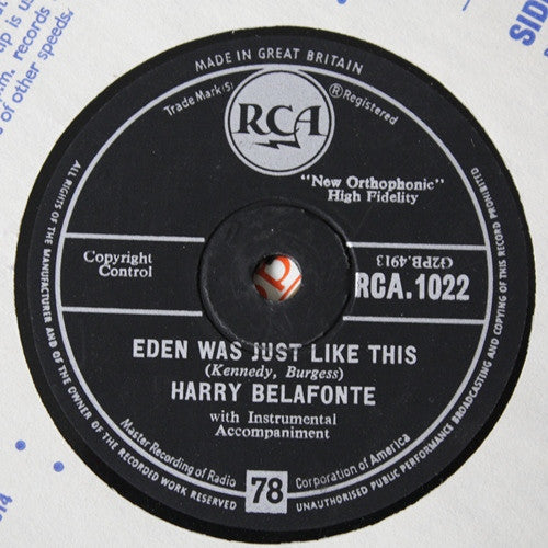 Harry Belafonte : Mary's Boy Child / Eden Was Just Like This (Shellac, 10", Single)