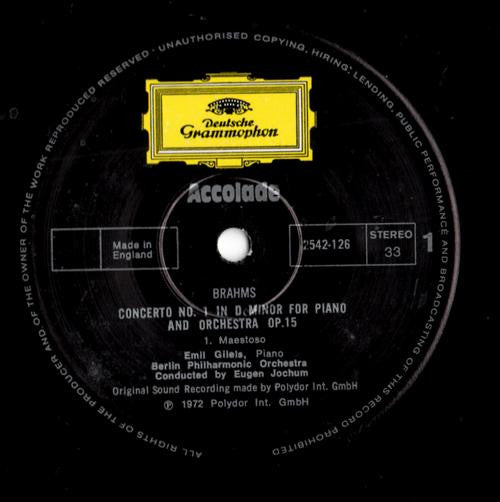Johannes Brahms Brahms Emil Gilels · Berliner Philharmoniker · Eugen Jochum : Piano Concerto No.1 (LP, RE)