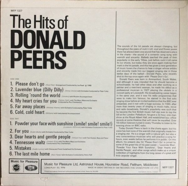 Donald Peers : The Hits Of Donald Peers (LP, Comp, Por)