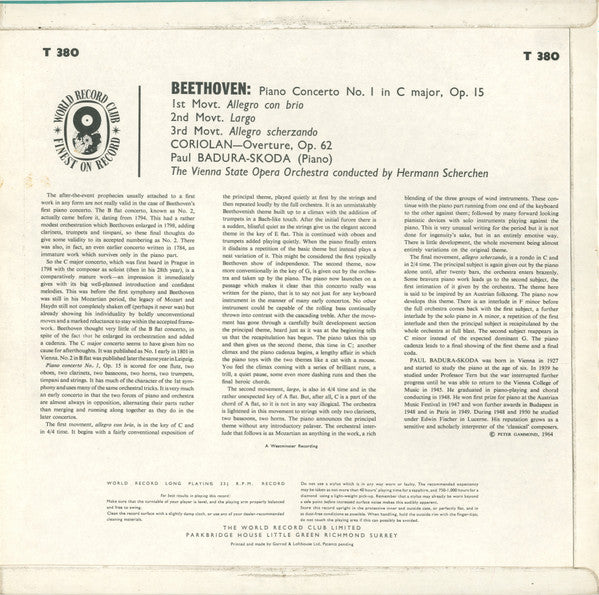 Paul Badura-Skoda With Orchester Der Wiener Staatsoper Conducted By Hermann Scherchen : Beethoven Piano Concerto Number One (LP, Album, Mono)