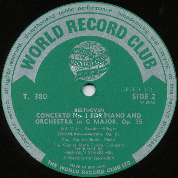 Paul Badura-Skoda With Orchester Der Wiener Staatsoper Conducted By Hermann Scherchen : Beethoven Piano Concerto Number One (LP, Album, Mono)