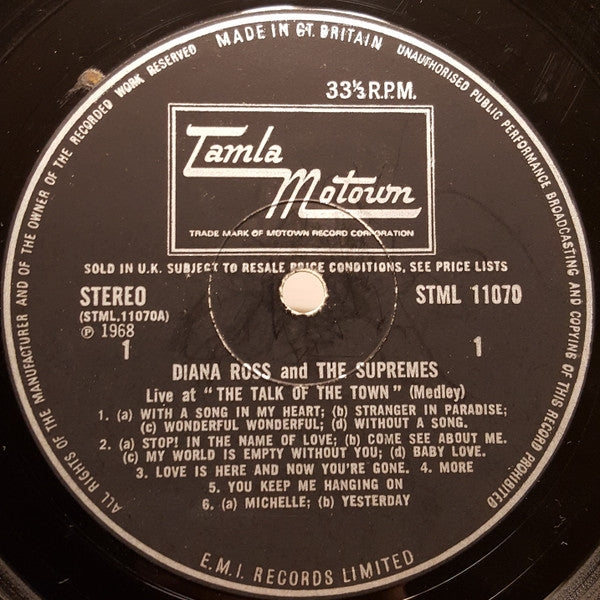 The Supremes : 'Live' At London's Talk Of The Town (LP, Album)
