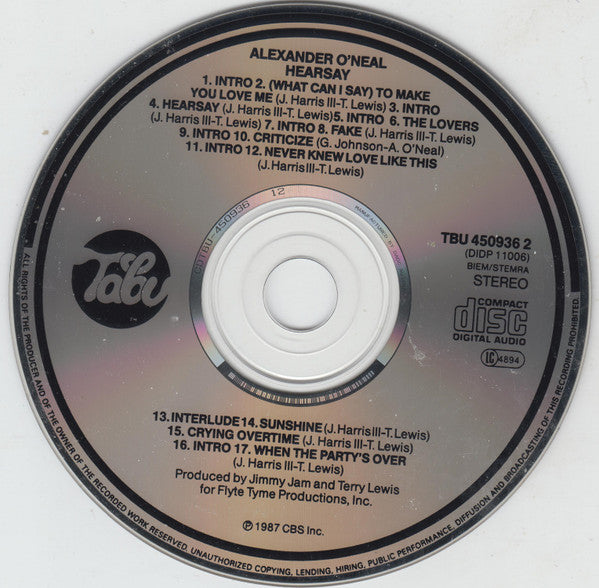 Alexander O'Neal : Hearsay (CD, Album, RP)
