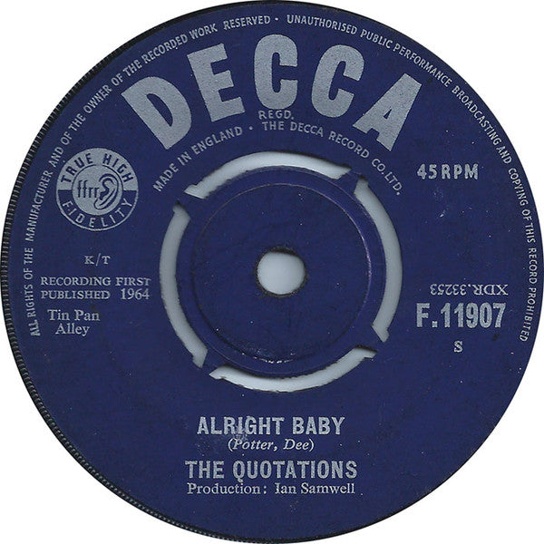 The Quotations (3) : Alright Baby (7", Single)