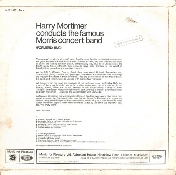 Harry Mortimer Conducts The Famous The Morris Motors Band : Harry Mortimer Conducts The Famous Morris Concert Band (Formerly BMC) (LP)
