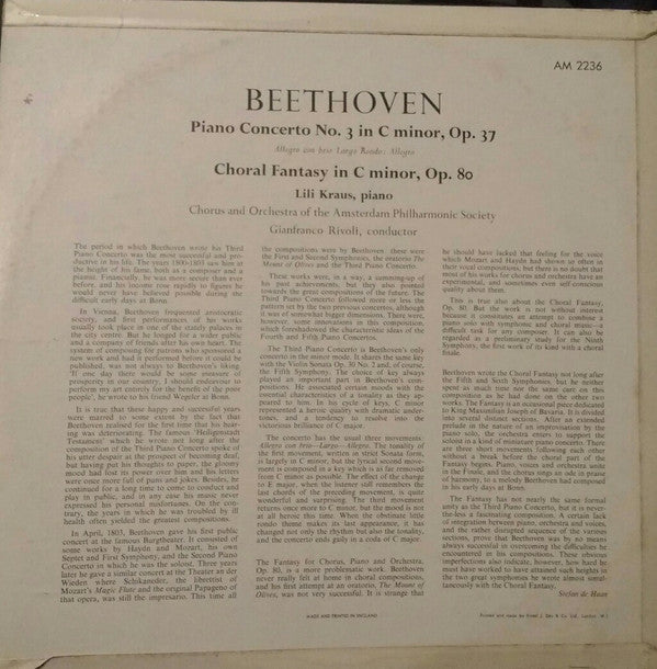 Ludwig van Beethoven, Lili Kraus : Piano Concerto No. 3 / Choral Fantasy  (LP)
