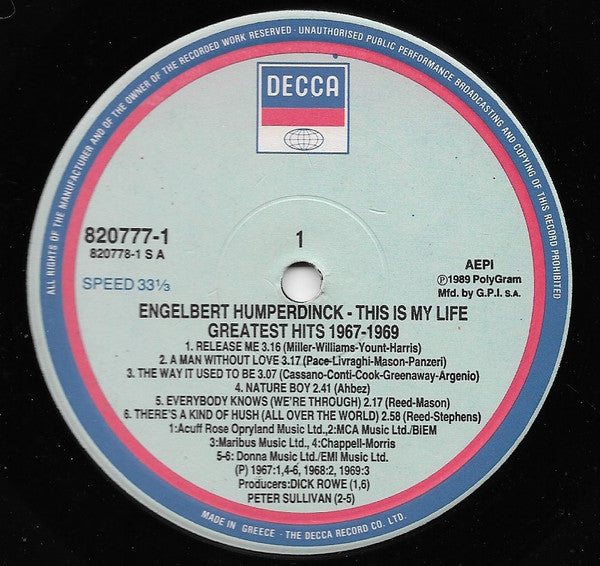 Engelbert Humperdinck : This Is My Life (Greatest Hits 1967-1969) (2xLP, Comp, Gat)