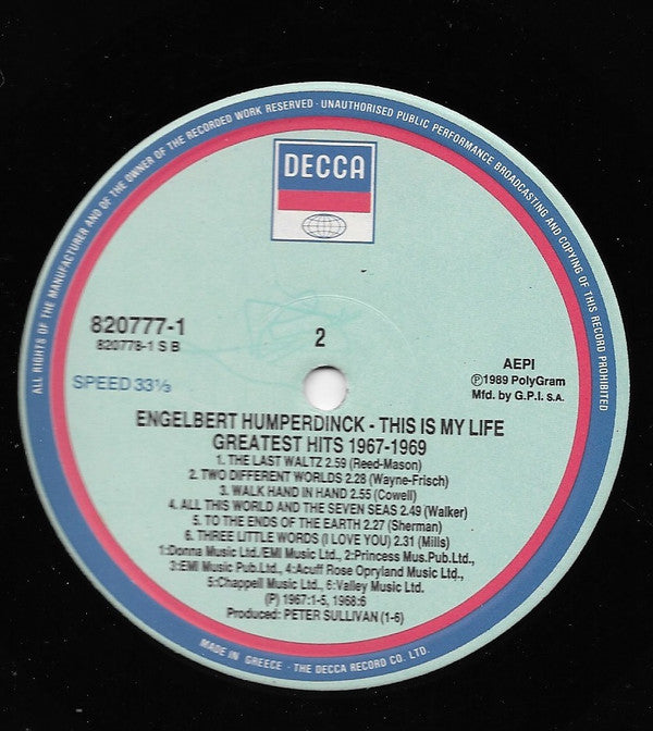 Engelbert Humperdinck : This Is My Life (Greatest Hits 1967-1969) (2xLP, Comp, Gat)