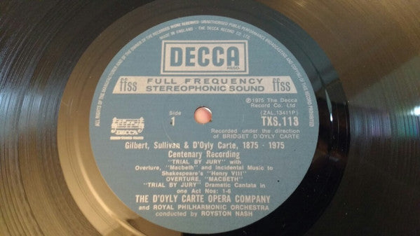 D'Oyly Carte Opera Company : Trial By Jury 1875-1975 Centenary Recording (LP, RE, Gat)