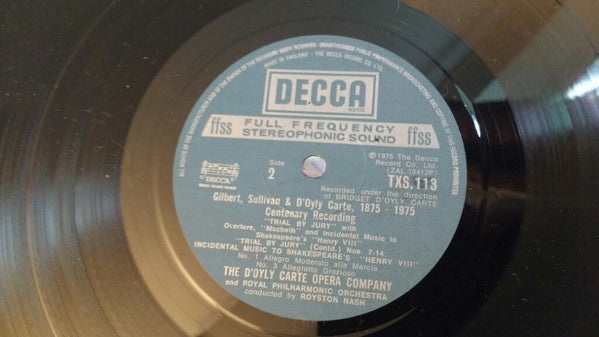 D'Oyly Carte Opera Company : Trial By Jury 1875-1975 Centenary Recording (LP, RE, Gat)